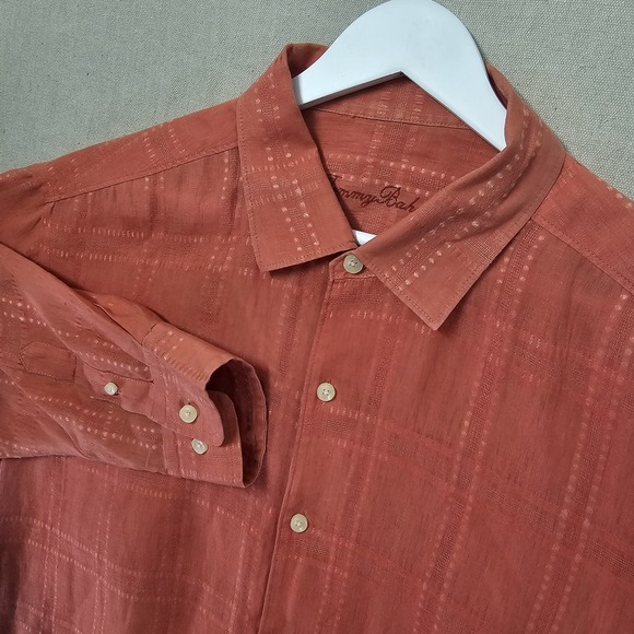 Tommy Bahama Other - TOMMY BAHAMA Corsica Stitched Plaid Men's XL Orange Button Up 100% Linen T31947